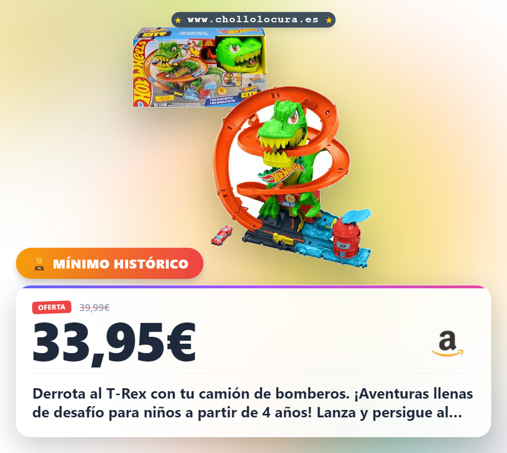 Derrota al T-Rex con tu camión de bomberos. ¡Aventuras llenas de desafío para niños a partir de 4 años! Lanza y persigue al dinosaurio para salvar Hot Wheels City. Aprende la perseverancia mientras luchas contra el gran enemigo.