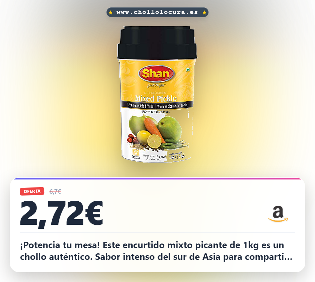 Encuentra Encurtidos Mixtos Picantes Shan en Aceite 1kg: Sabor auténtico del sur de Asia a precio de chollo.