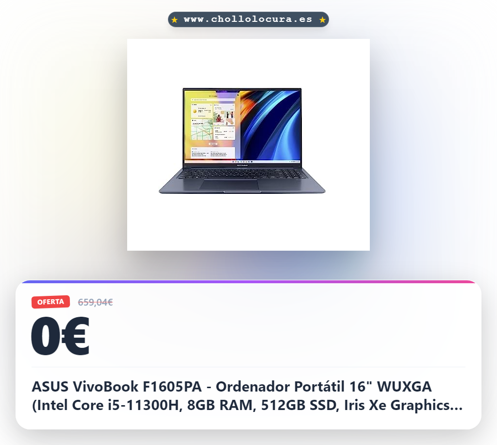 ASUS VivoBook F1605PA - Ordenador Portátil 16" WUXGA (Intel Core i5-11300H, 8GB RAM, 512GB SSD, Iris Xe Graphics, Windows 11 Home) Color Plata - Teclado QWERTY español