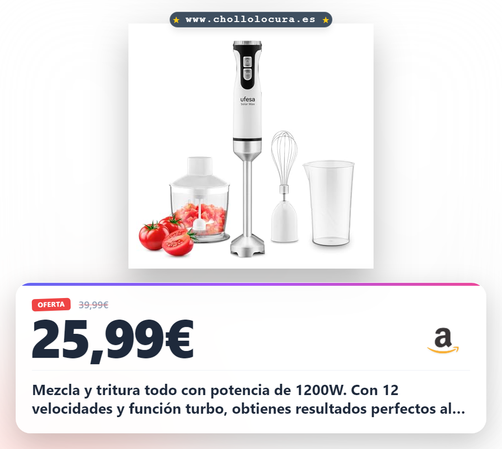 Consigue batidora de mano 1200W con 12 velocidades y accesorios al mejor precio en oferta