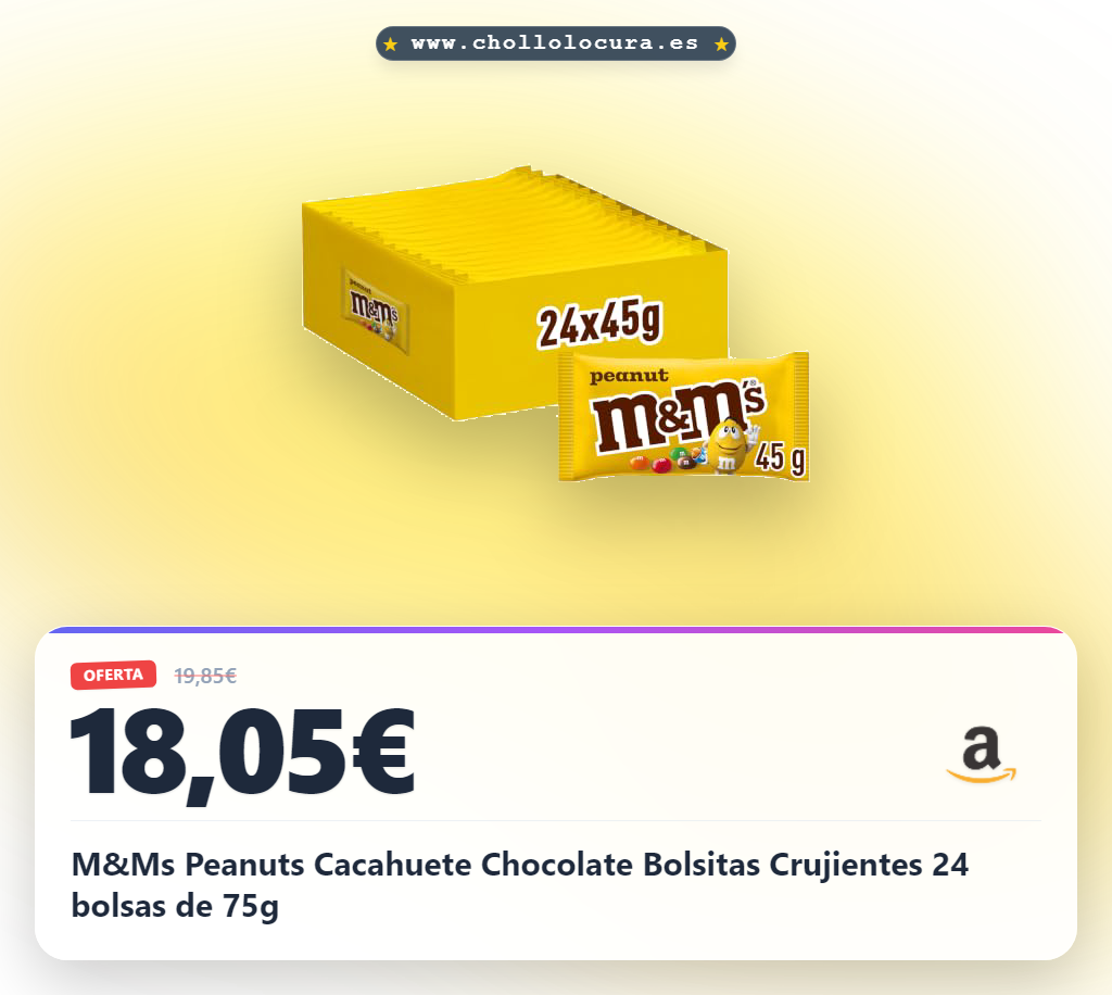 M&Ms Peanuts Cacahuete Chocolate Bolsitas Crujientes 24 bolsas de 75g