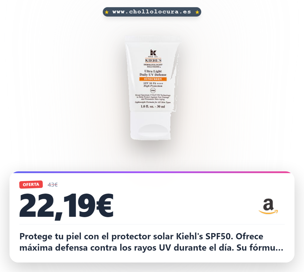 Protege tu piel con el protector solar Kiehl's SPF50. Ofrece máxima defensa contra los rayos UV durante el día. Su fórmula ultra ligera no deja sensación grasa y actúa como escudo contra la contaminación. Cuida tu rostro con protección diaria y sin esfuerzo.