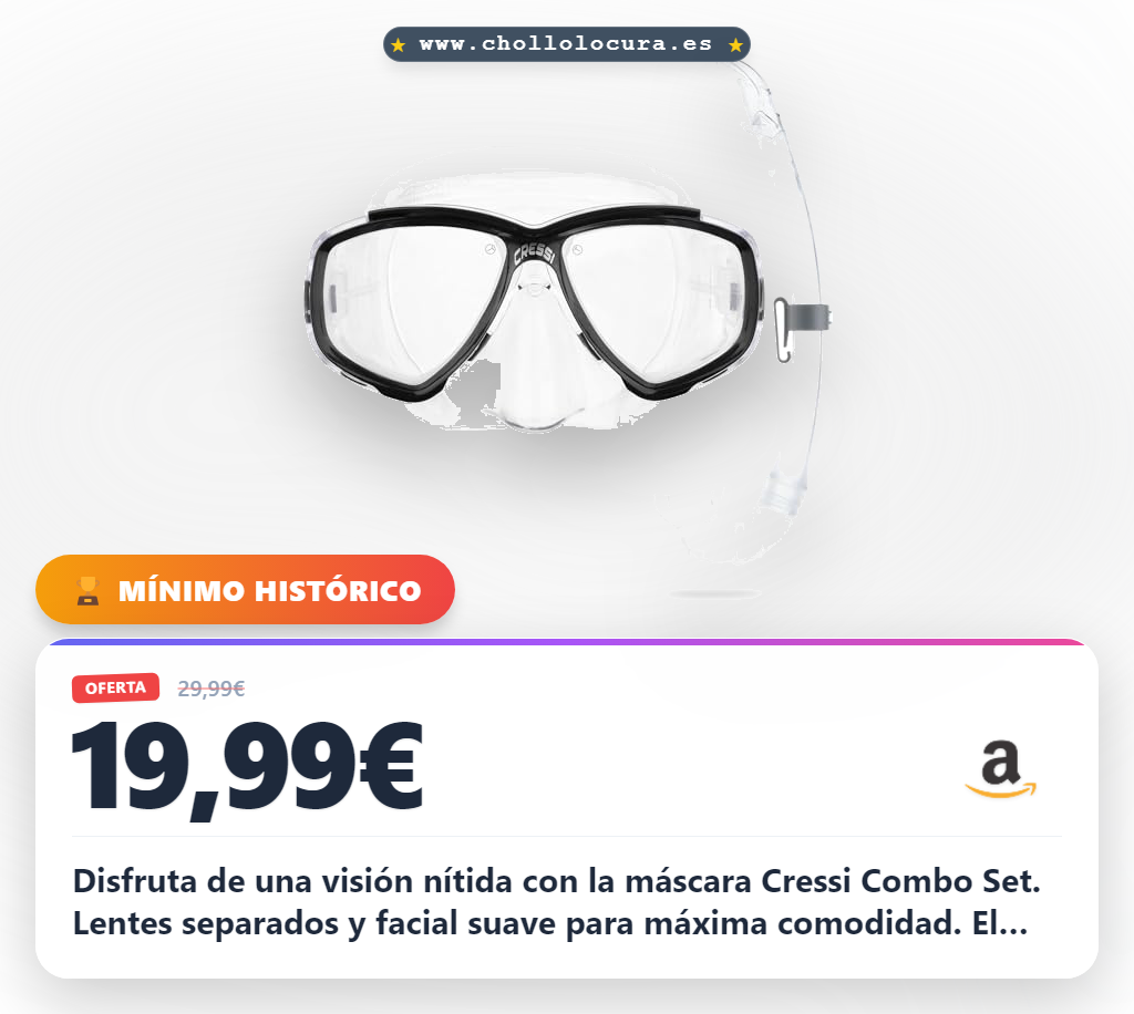 Aprovecha el conjunto de máscara de buceo y snorkel Cressi Estrella + México para disfrutar la apnea al mejor precio