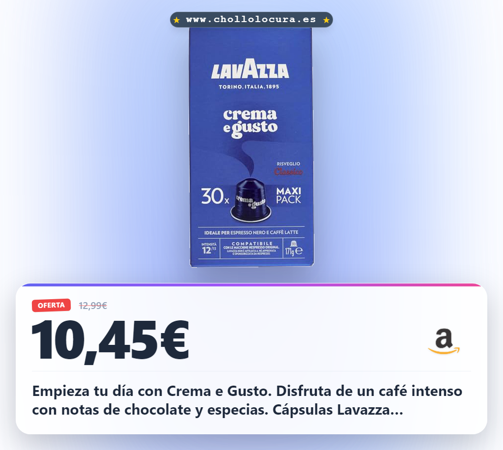 Aprovecha las 30 cápsulas Crema e Gusto Lavazza para tu Nespresso con notas de chocolate y especias