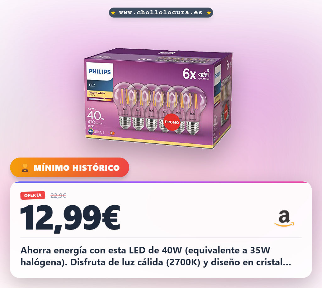 Ahorra con Bombillas LED Philips cristal 40W luz cálida 2700K y Eye Comfort para un hogar acogedor al mejor precio