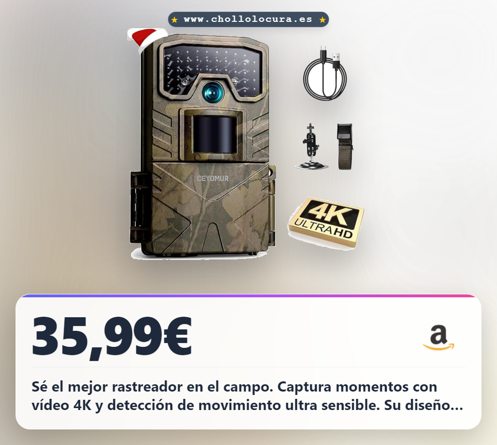 Sé el mejor rastreador en el campo. Captura momentos con vídeo 4K y detección de movimiento ultra sensible. Su diseño camuflado te permite esconderte mientras observas la vida salvaje. Calidad profesional y resistencia total para tus aventuras al aire libre.