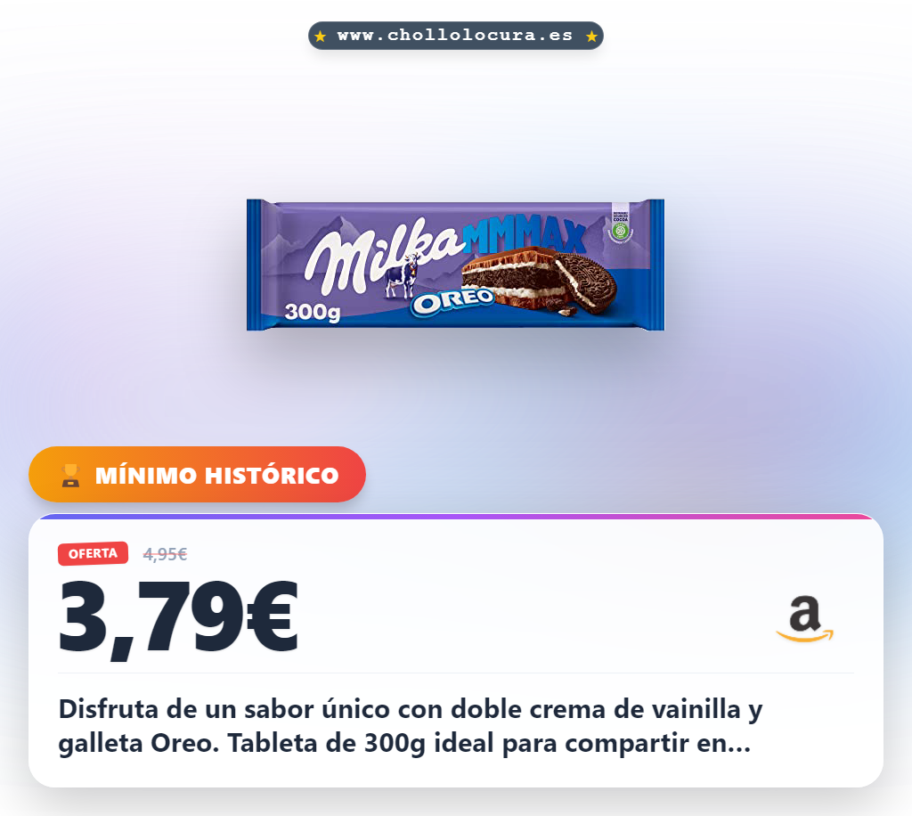 Milka MMMAX Oreo Tableta Grande de Chocolate con Leche de los Alpes, Relleno de Galleta Oreo y Doble Capa de crema de Vainilla 300 g