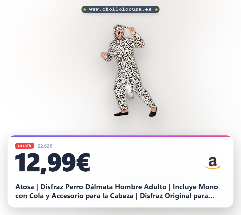 Atosa | Disfraz Perro Dálmata Hombre Adulto | Incluye Mono con Cola y Accesorio para la Cabeza | Disfraz Original para Carnaval | Traje Divertido y Cómodo | 100% Poliéster | Con Funda y Percha | M-L