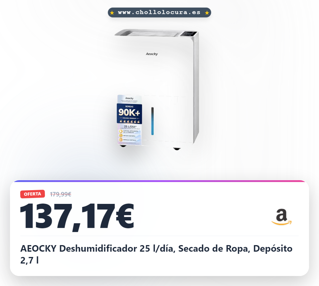AEOCKY Deshumidificador 25 l/día, Secado de Ropa, Depósito 2,7 l