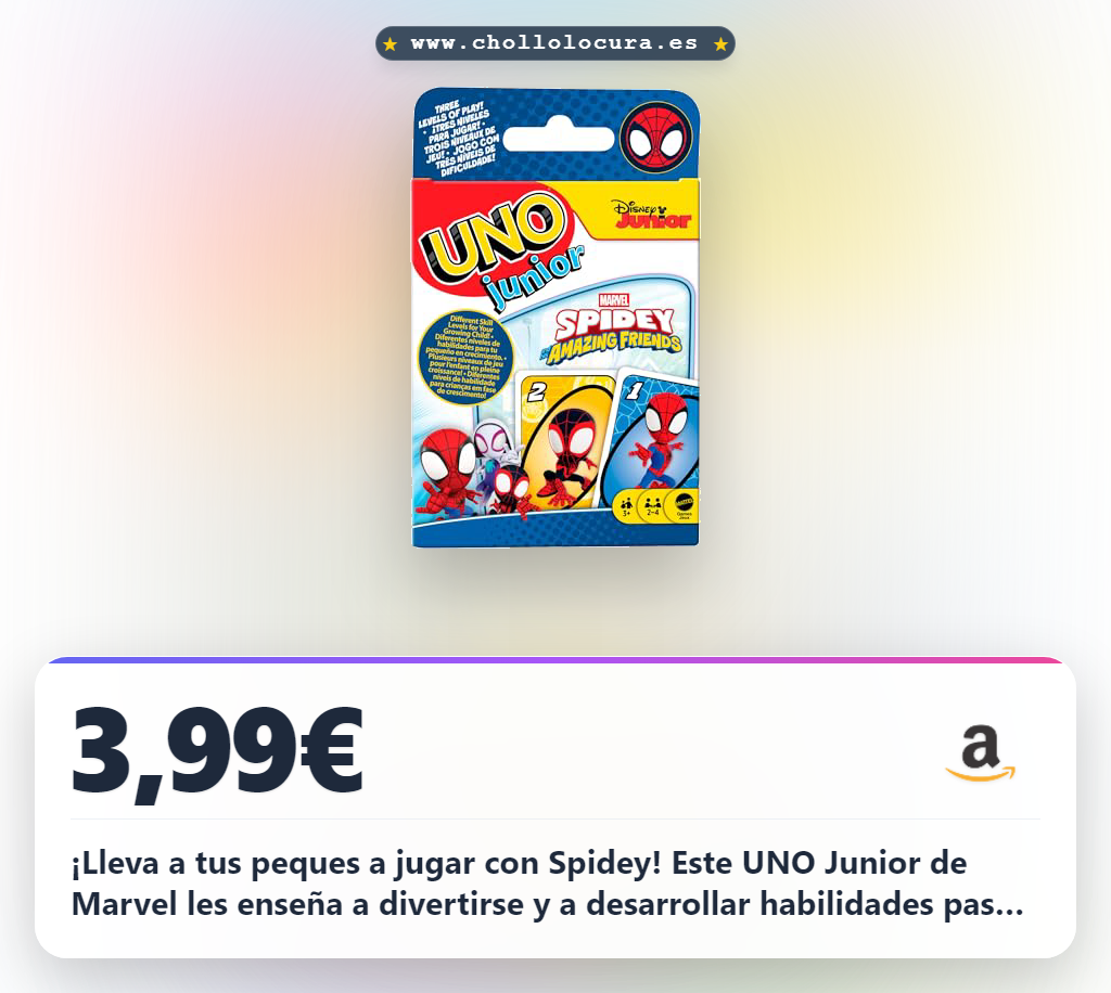 Encuentra UNO Junior Marvel Spidey y Sus Amigos en oferta: el juego de cartas ideal para peques a precio de chollo
