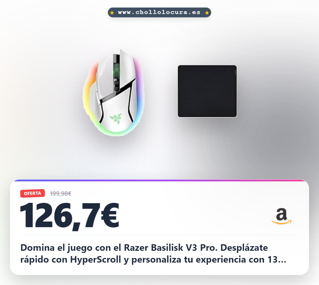 Aprovecha el ratón Razer Basilisk V3 Pro Gigantus V2 Large con rueda HyperScroll y 13 zonas Chroma en oferta