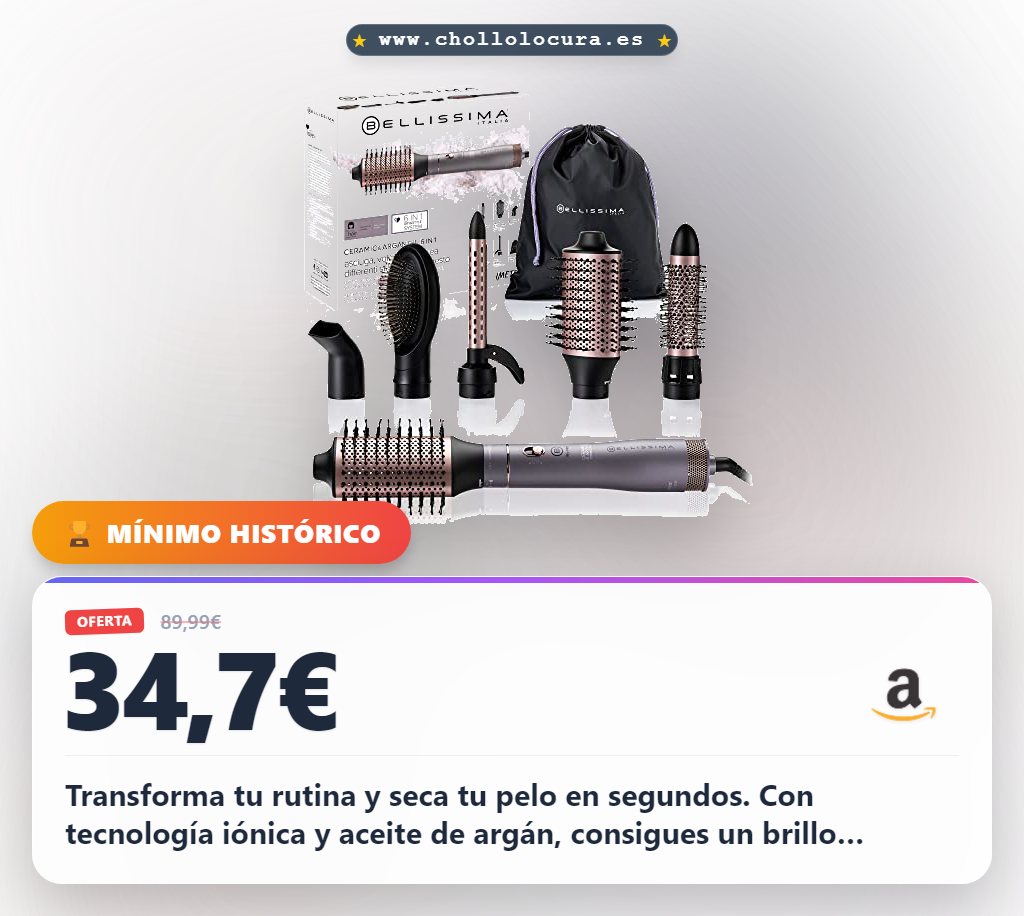 Disfruta del cepillo Bellissima 6en1 iónico con aceite de argán y cerámica al mejor precio.