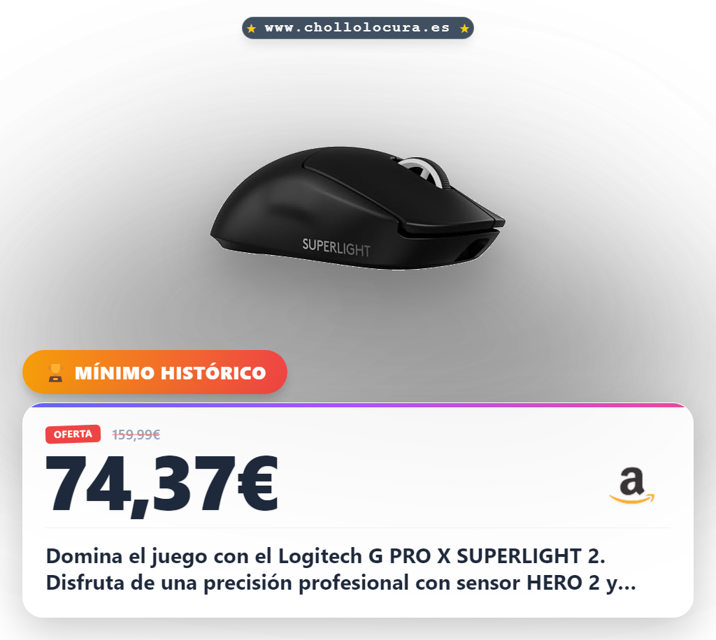 Consigue el ratón gaming Logitech G PRO X SUPERLIGHT 2 con sensor HERO 2 y 44000 DPI al mejor precio