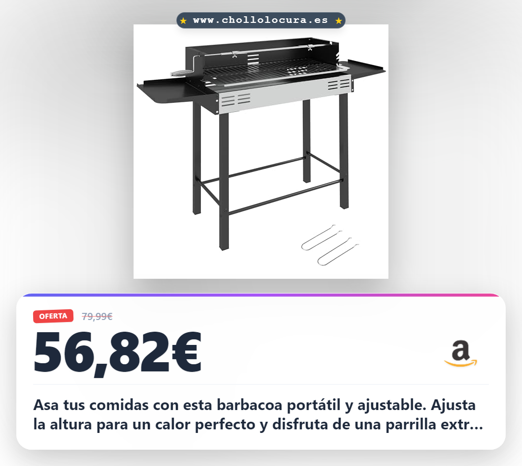 Aprovecha esta barbacoa de carbón portátil con parrilla giratoria y estantes para el mejor asado en oferta