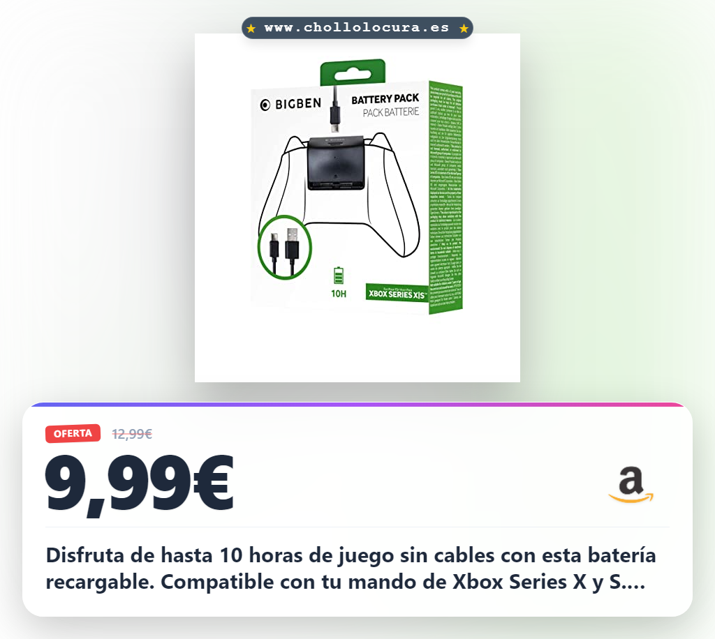 Aprovecha la batería recargable para mando Xbox Series X y S con 10h de duración y cable USB-C en oferta