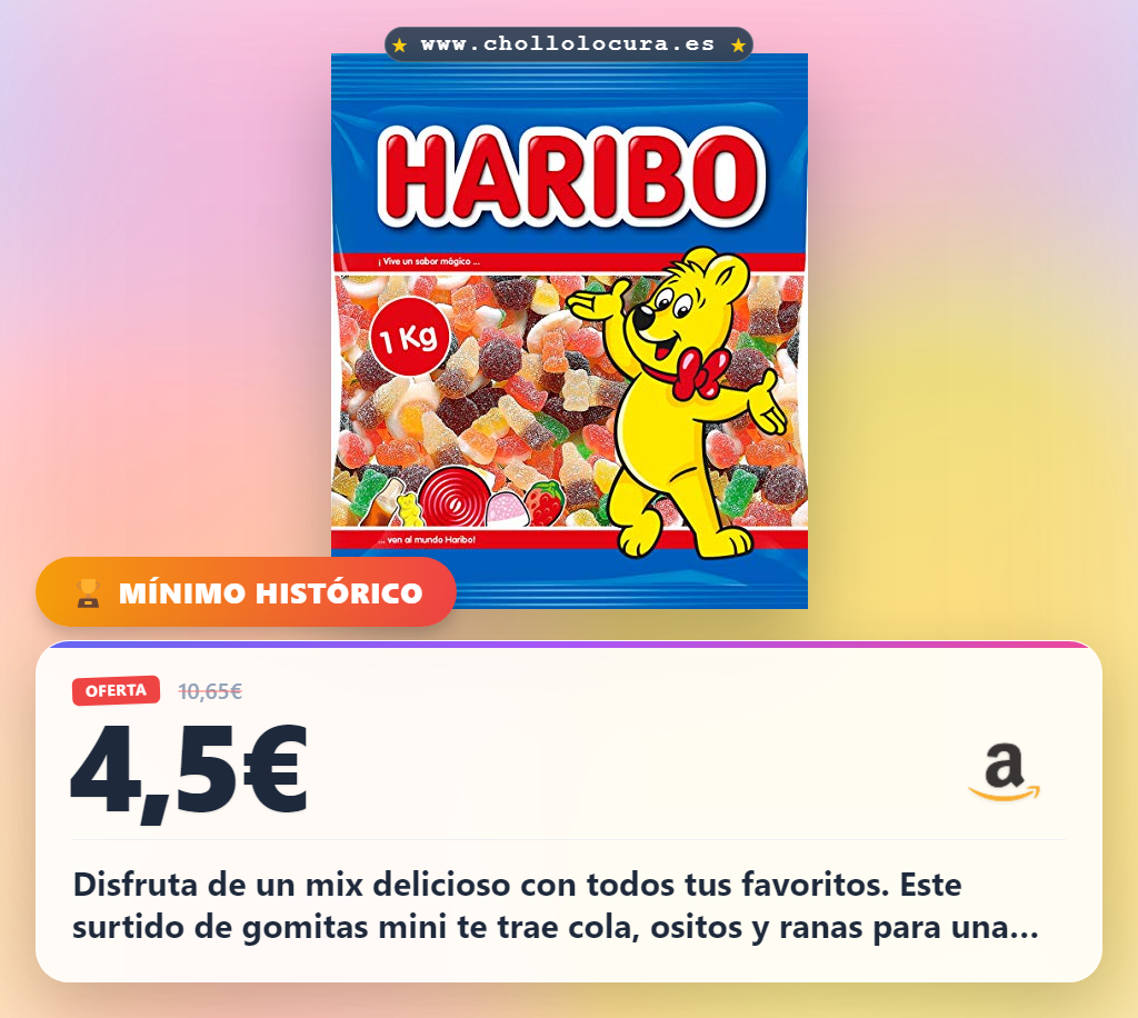 Aprovecha el delicioso mix de caramelos de goma Haribo Cocktail pica 1 kg con todas las formas divertidas en oferta