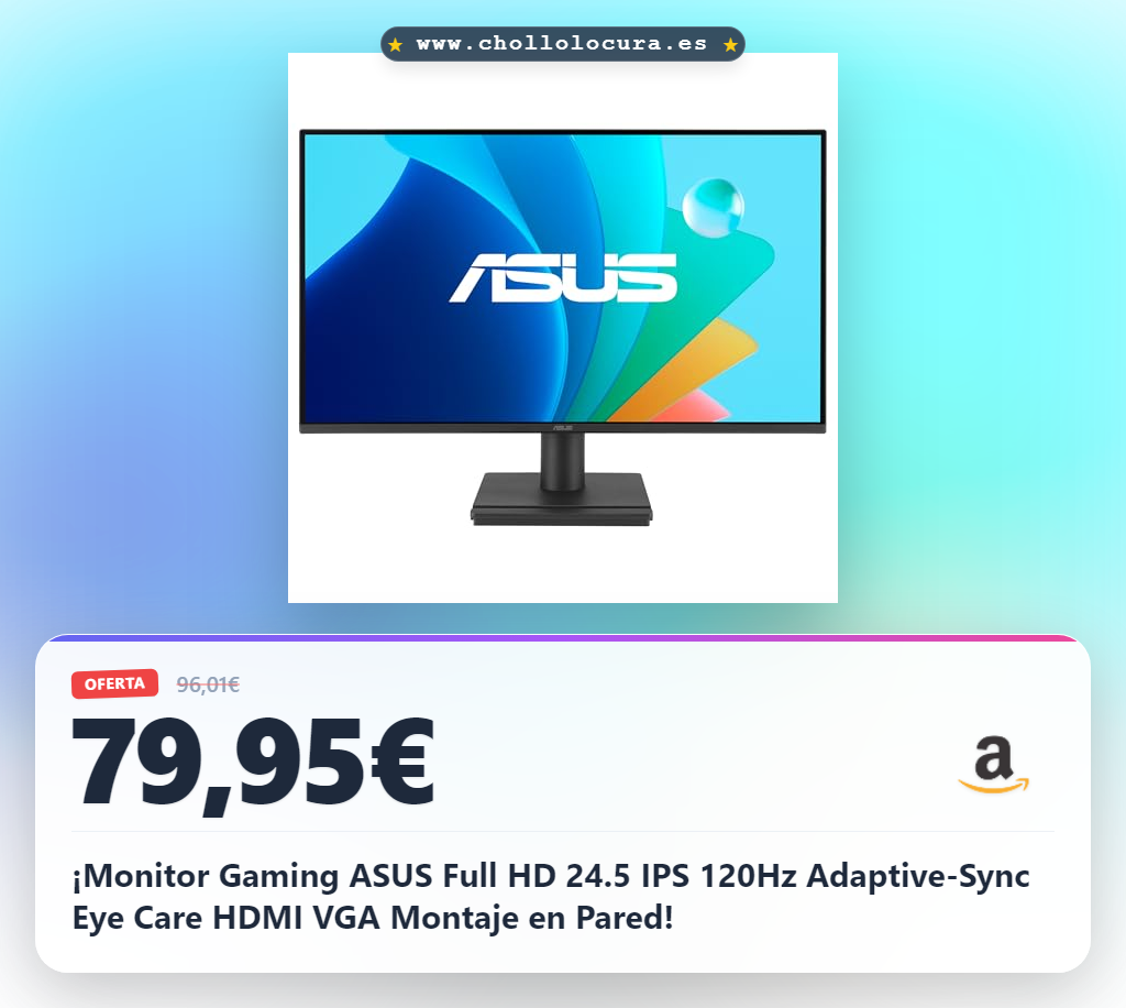 ¡Monitor Gaming ASUS Full HD 24.5 IPS 120Hz Adaptive-Sync Eye Care HDMI VGA Montaje en Pared!