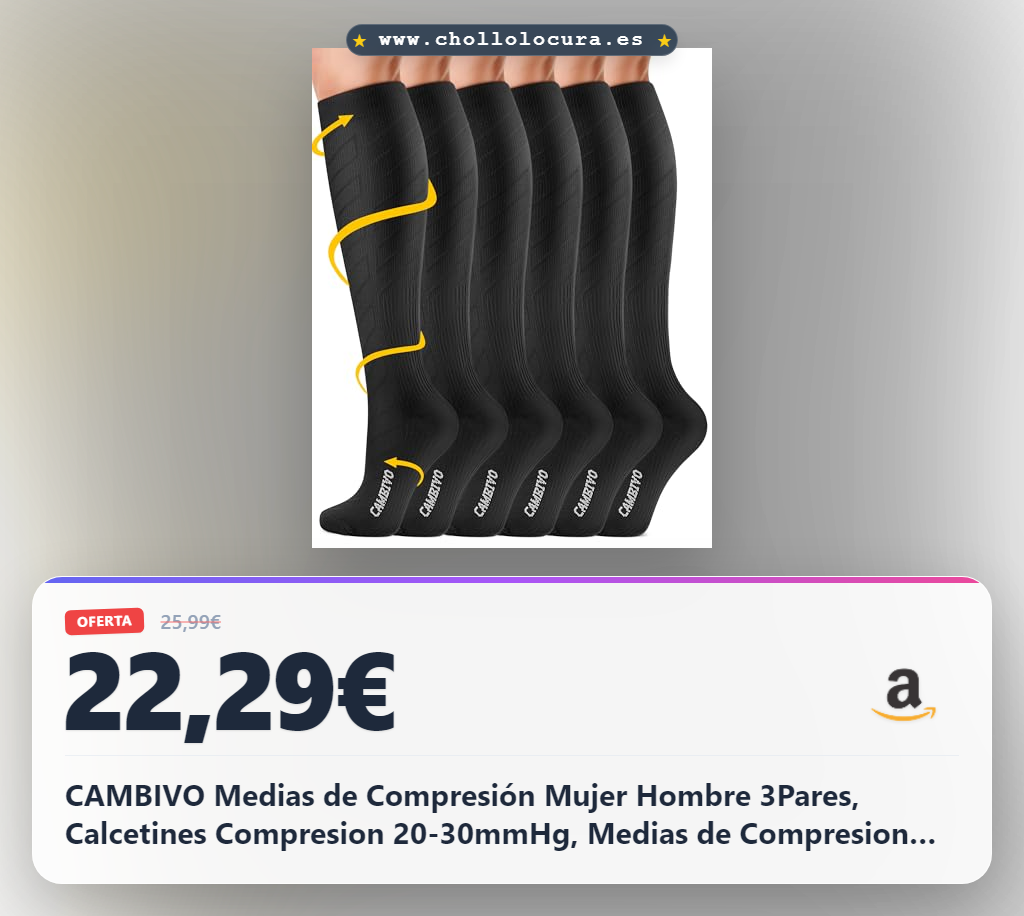 CAMBIVO Medias de Compresión Mujer Hombre 3Pares, Calcetines Compresion 20-30mmHg, Medias de Compresion Varices para Deporte, Running, Ciclismo, Deportivos, Senderismo, Viajes, Enfermera