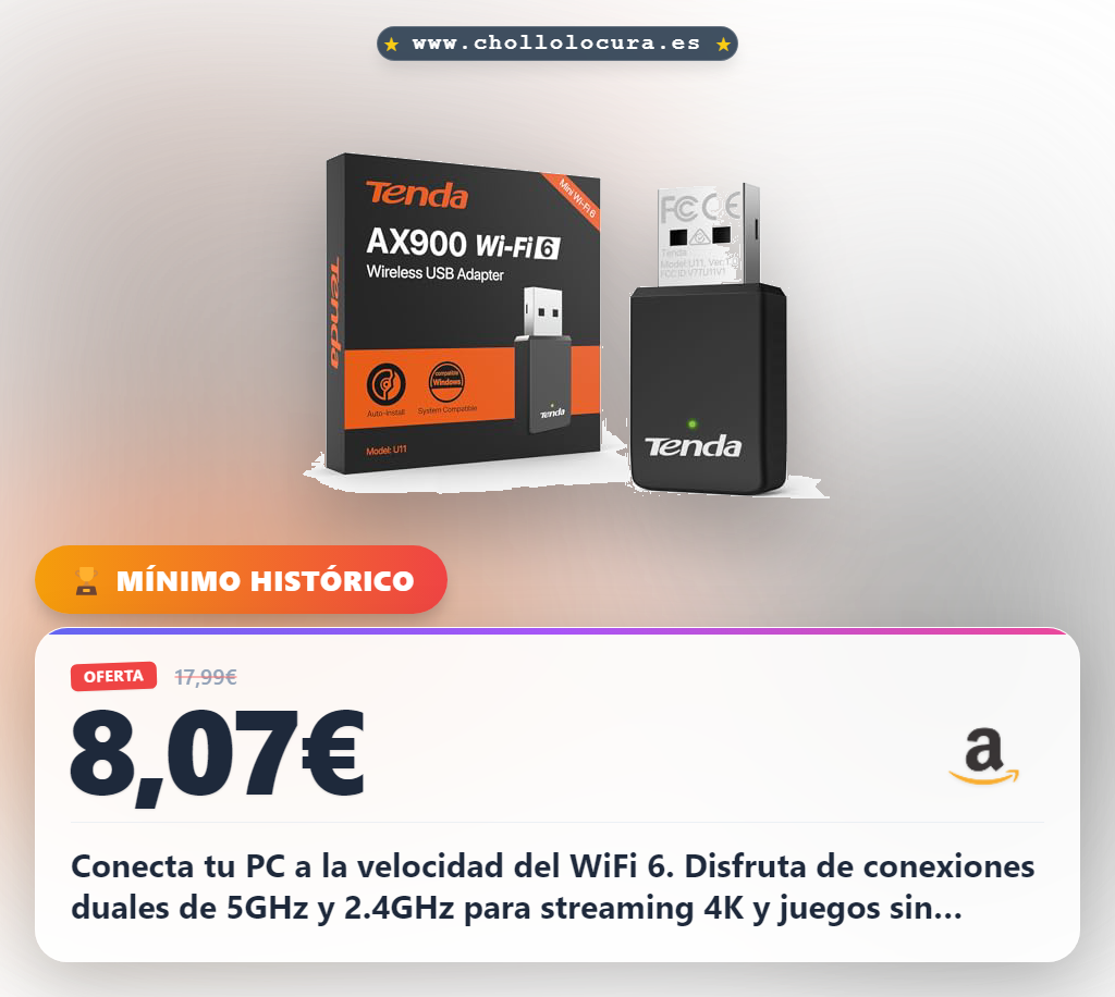Consigue el adaptador WiFi USB AX900 WiFi 6 Dual banda para 4K y gaming al mejor precio