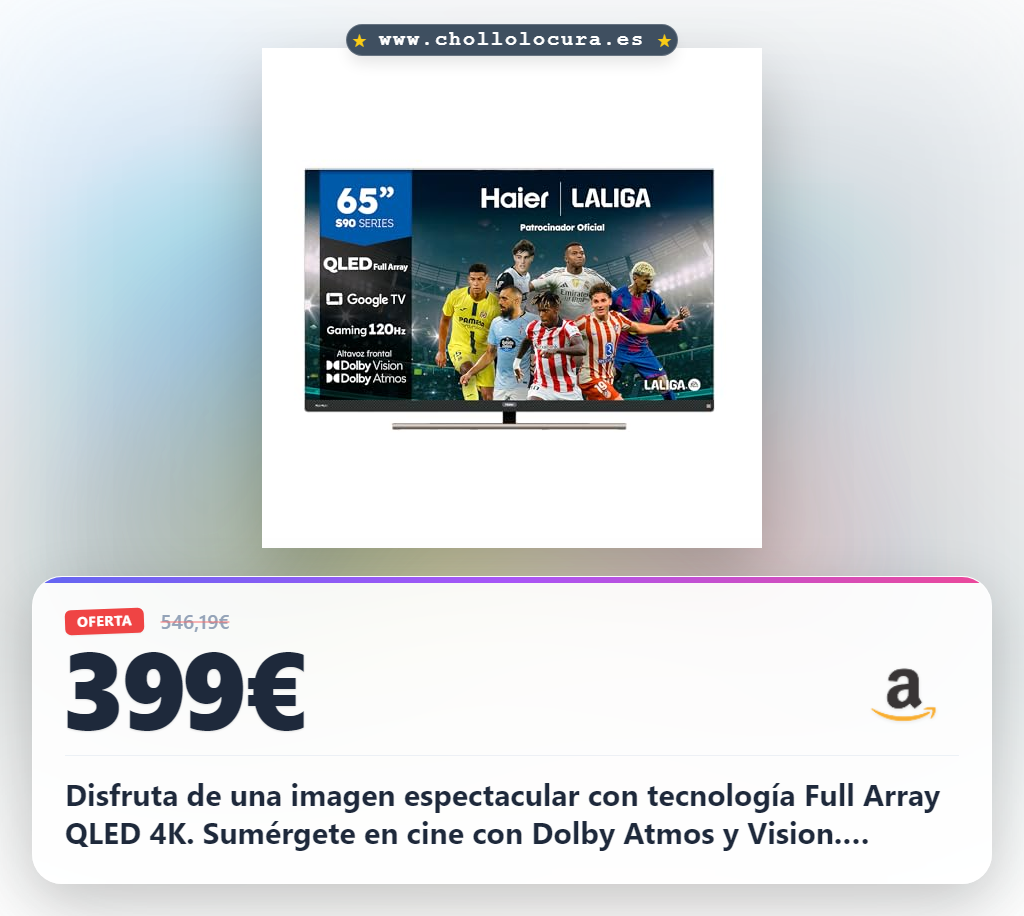 Consigue el Smart TV Haier QLED 4K UHD 65'' con Dolby Vision y Atmos al mejor precio de oferta histórica