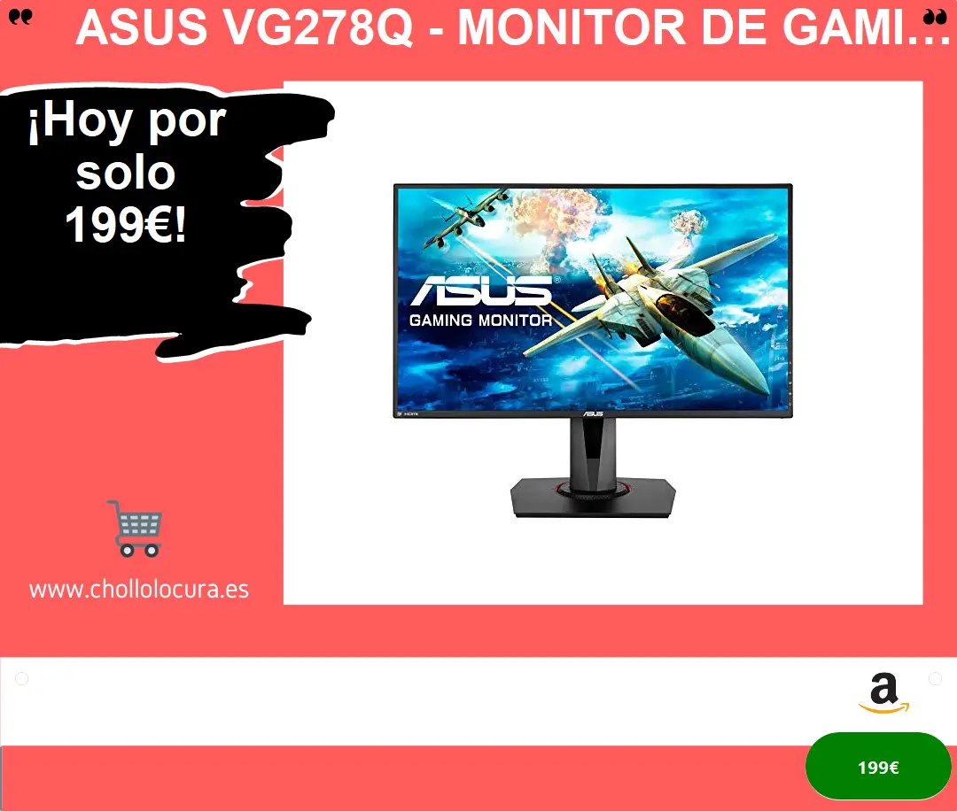 ASUS VG278Q - Monitor de Gaming de 27" (WQHD, 2560x1440, 0,4 ms, 165 Hz, Extreme Low Motion Blur Sync, G-SYNC Compatible, Adaptive-Sync) color Negro