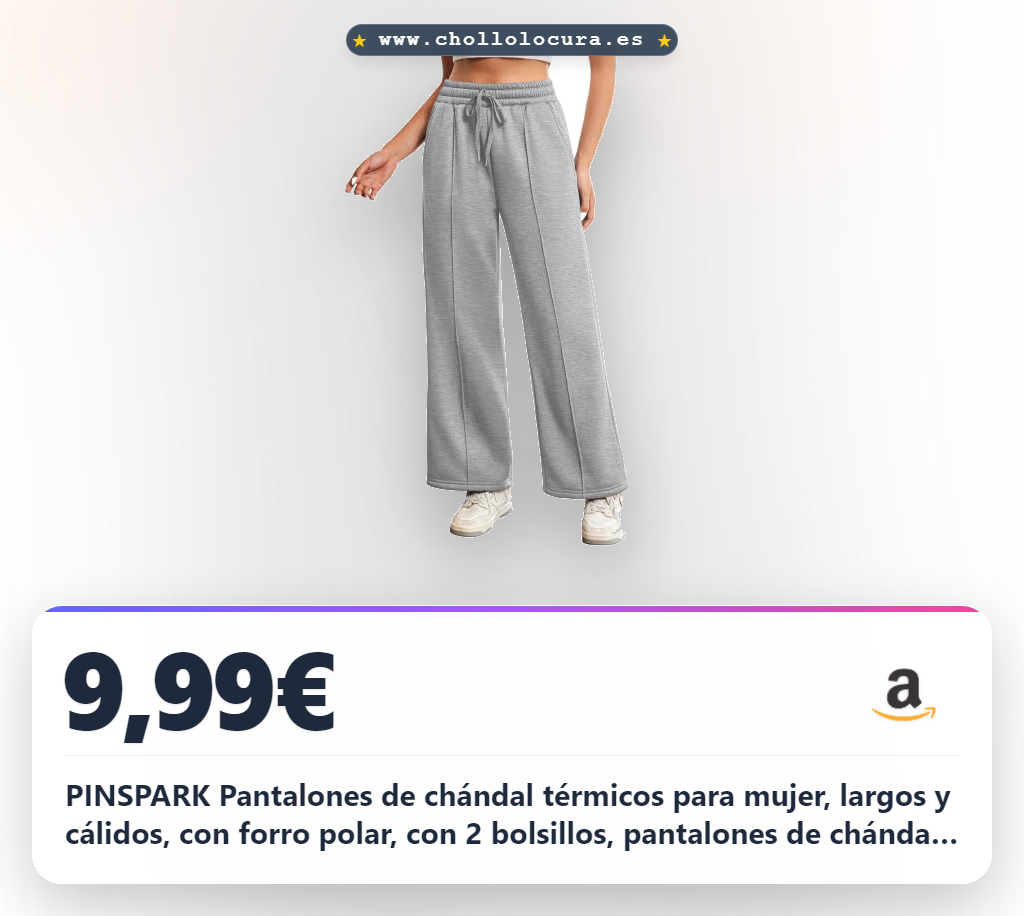 PINSPARK Pantalones de chándal térmicos para mujer, largos y cálidos, con forro polar, con 2 bolsillos, pantalones de chándal de cintura alta, pantalones de chándal holgados para el tiempo libre