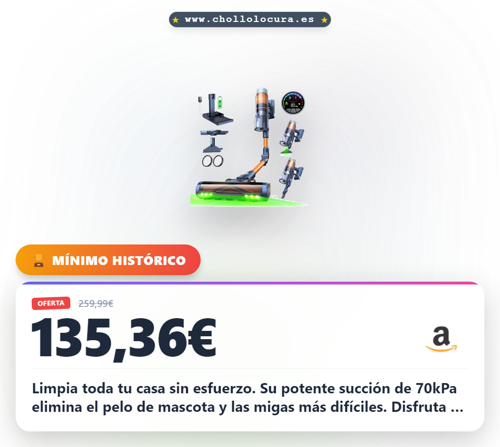 Aprovecha la aspiradora sin cable FAMIVAC FV5 650W 70kPa 2 en 1. Consigue base de carga y 80 minutos de autonomía