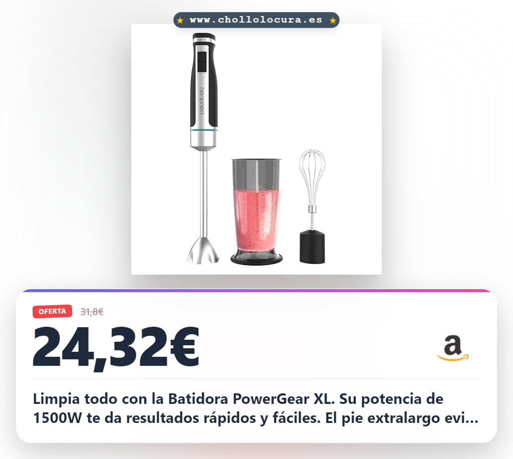 Aprovecha la batidora de mano Cecotec PowerGear XL 1500W con pie antisalpicaduras y 21 velocidades en oferta