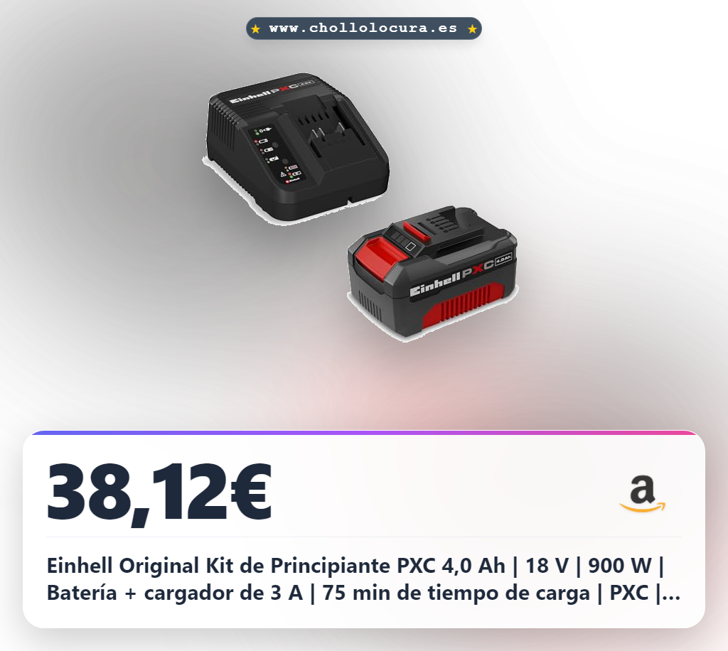 Einhell Original Kit de Principiante PXC 4,0 Ah | 18 V | 900 W | Batería + cargador de 3 A | 75 min de tiempo de carga | PXC | Li-Ion | Gestión de carga | Indicador LED