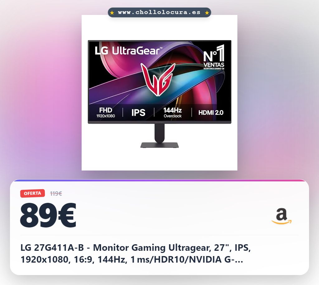 LG 27G411A-B - Monitor Gaming Ultragear, 27", IPS, 1920x1080, 16:9, 144Hz, 1 ms/HDR10/NVIDIA G-Sync/FreeSync, Blanco