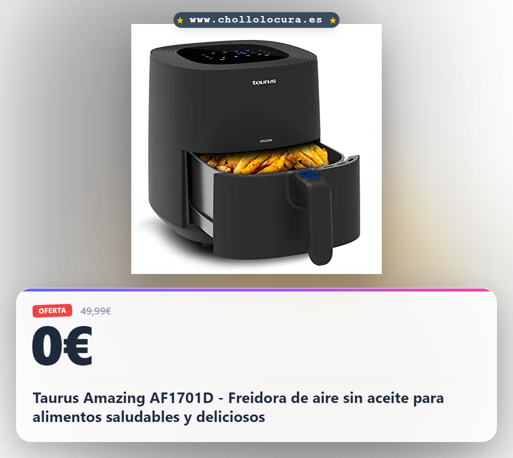 Taurus Amazing AF1701D - Freidora de aire sin aceite para alimentos saludables y deliciosos