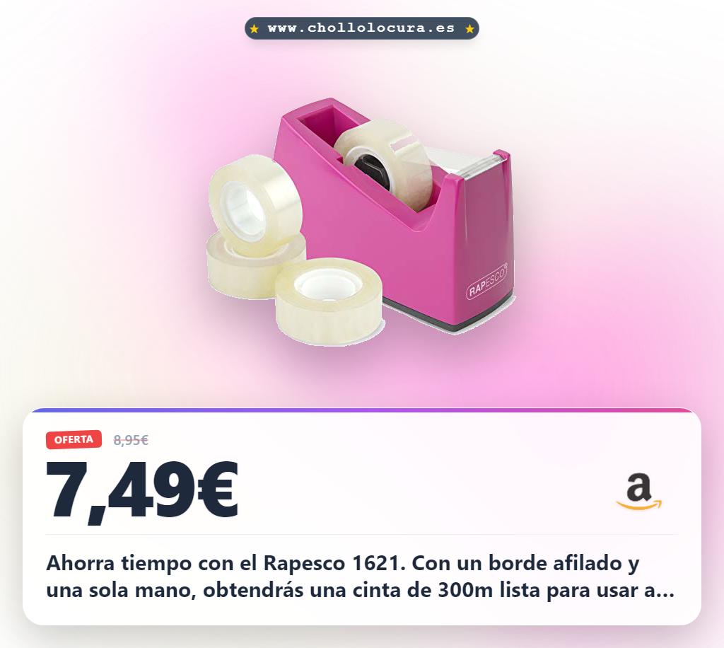 Aprovecha el dispensador de cinta adhesiva Rapesco 1621 con 4 rollos y base antideslizante al mejor precio