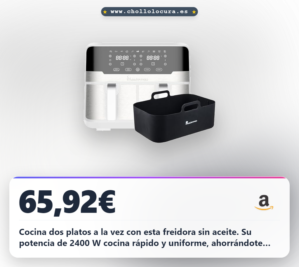 Consigue la freidora sin aceite MasterPRO Rocket Duo 900 de 9L con doble compartimento y pantalla LED táctil al mejor precio