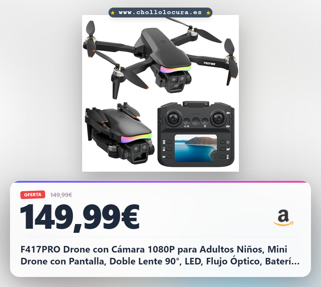 F417PRO Drone con Cámara 1080P para Adultos Niños, Mini Drone con Pantalla, Doble Lente 90°, LED, Flujo Óptico, Batería Modular, Principiantes, Despegue 1 Tecla, Sin Cabeza, Flip 3D, Maletín
