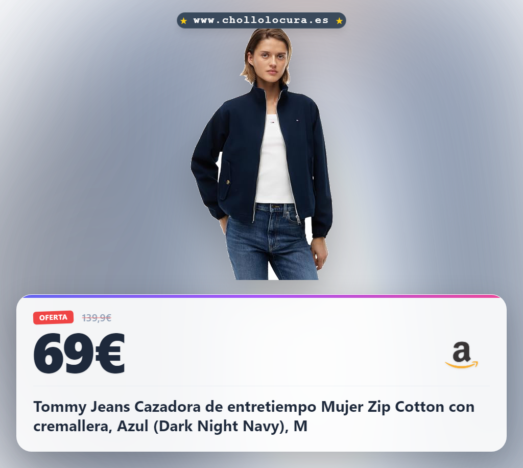 Tommy Jeans Cazadora de entretiempo Mujer Zip Cotton con cremallera, Azul (Dark Night Navy), M