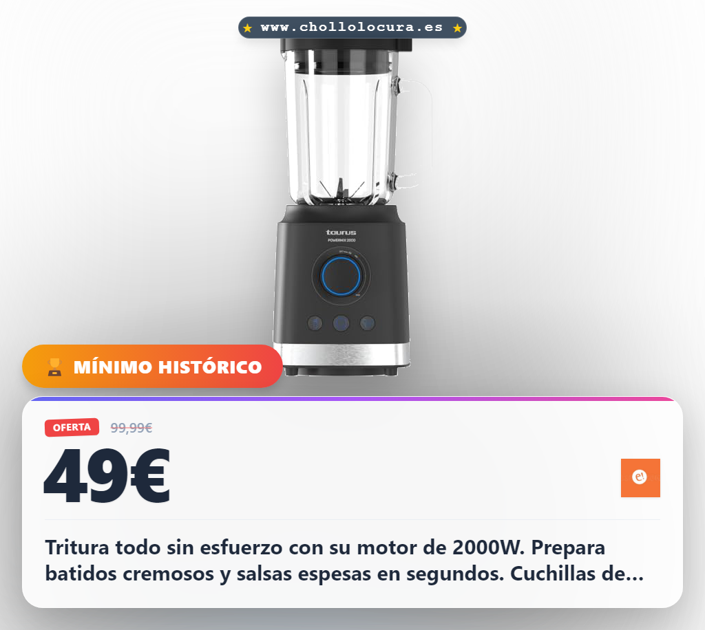 Aprovecha la batidora Powermix 2000W con cuchillas de acero y 3 funciones automáticas al mejor precio