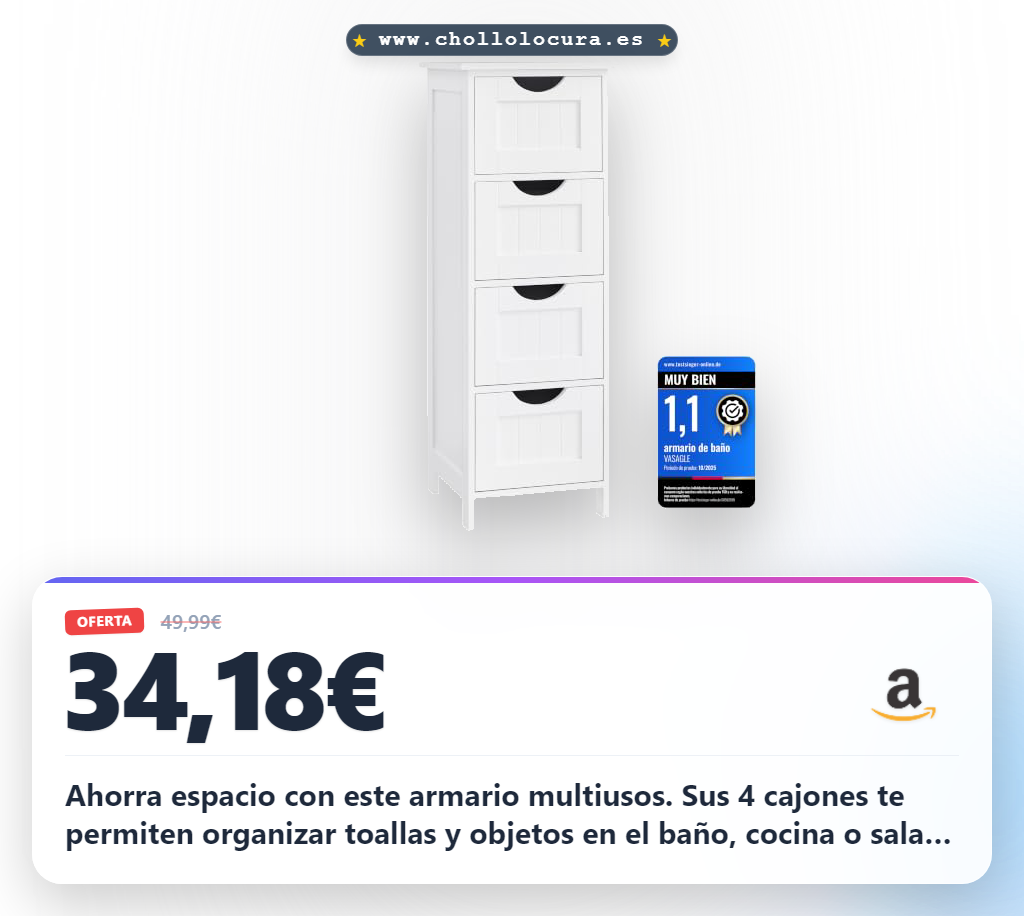 Aprovecha este armario de baño moderno con 4 cajones para almacenamiento extra y fácil montaje al mejor precio