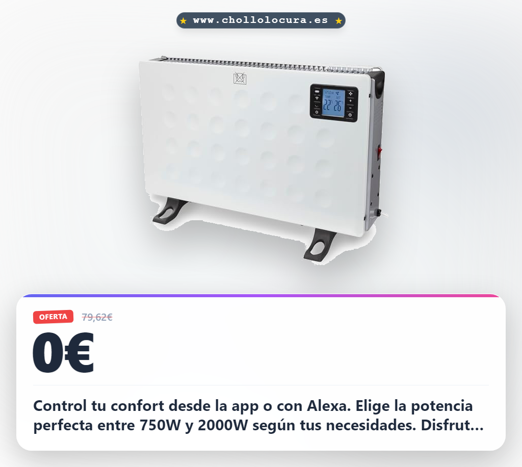 Obtén el calefactor Perel convector inteligente 2000W con termostato y control Tuya app al mejor precio de oferta histórica al instante.