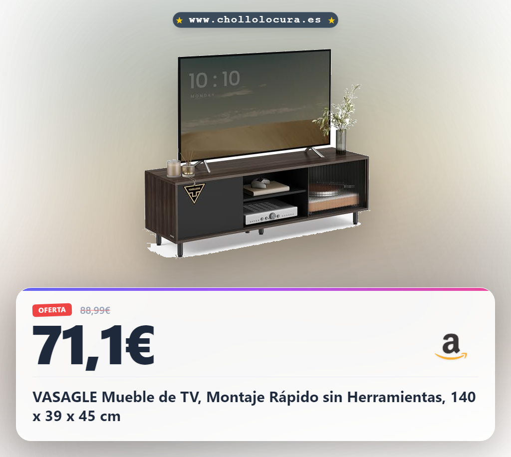 VASAGLE Mueble de TV, Montaje Rápido sin Herramientas, 140 x 39 x 45 cm