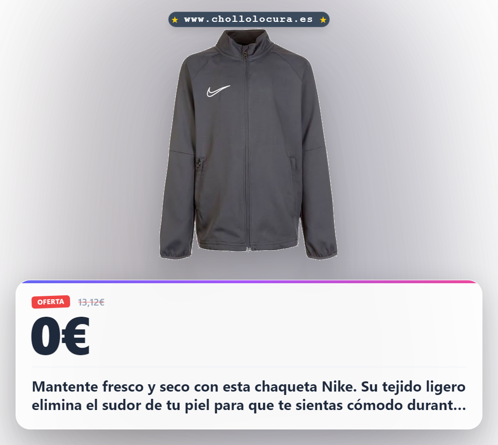 Adquiere la chaqueta Nike Y NK Dry TRK para niños con tejido ligero y tecnología anti-sudor a precio de chollo.