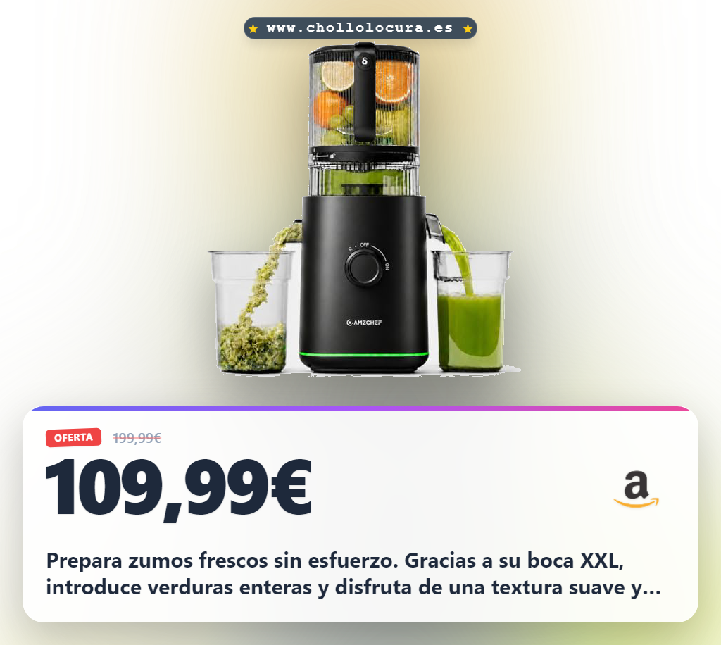 Consigue el extractor de zumos prensado en frío 600W con boca XXL 155 mm y disfruta de zumos frescos al mejor precio