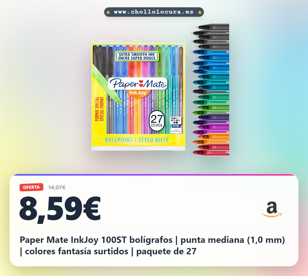 Paper Mate InkJoy 100ST bolígrafos | punta mediana (1,0 mm) | colores fantasía surtidos | paquete de 27