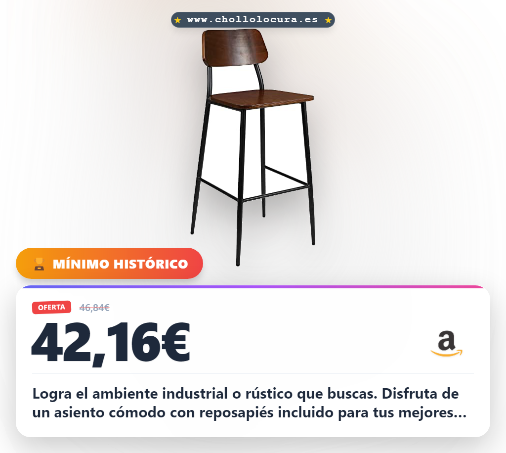 Consigue este taburete industrial de bar con marco de acero plomizo y asiento de madera rústica al mejor precio.