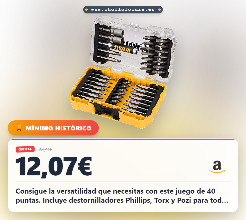 Consigue juego de 40 puntas destornillar y brocas 25mm y 50mm con porta-puntas magnético en oferta