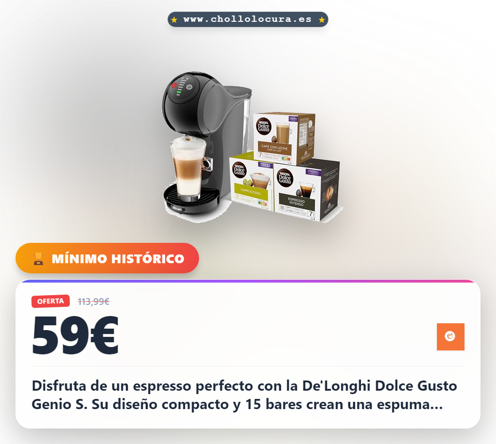 Aprovecha la cafetera De'Longhi Dolce Gusto Genio S con 3 cajas de cápsulas al mejor precio