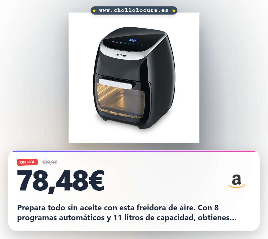Aprovecha la freidora de aire SEVERIN 11L con 8 programas automáticos y accesorios para cocinar sano
