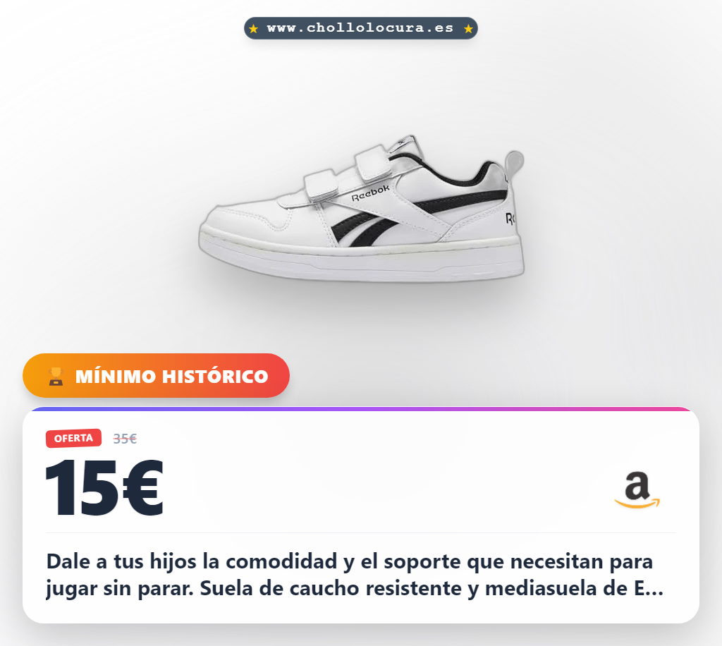 Aprovecha las zapatillas Reebok Royal Prime 2.0 para niños con suela de caucho y amortiguación EVA