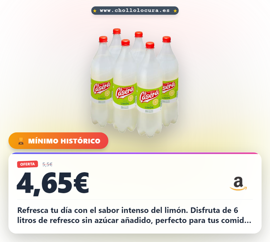 Disfruta 6 litros de refresco sin azúcar sabor limón y gas para refrescarte al instante en oferta