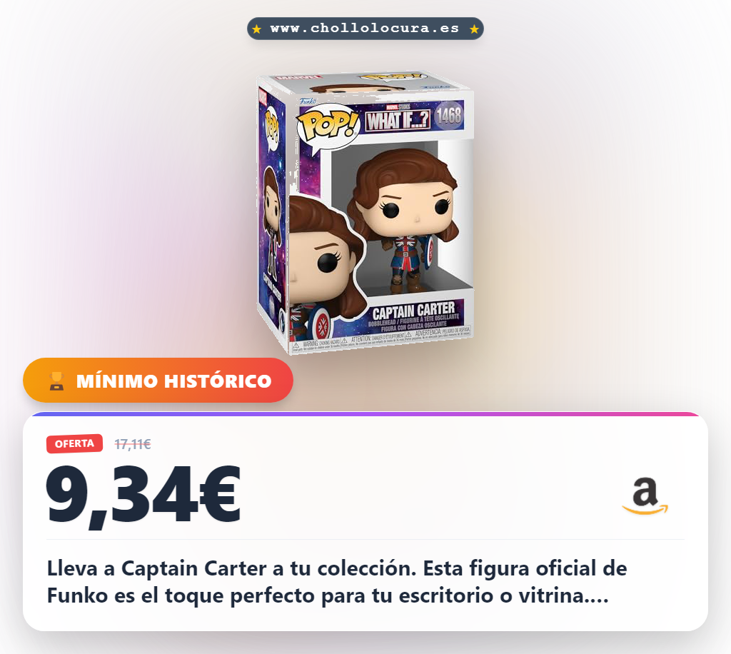 Lleva a Captain Carter a tu colección. Esta figura oficial de Funko es el toque perfecto para tu escritorio o vitrina. ¡Atrévete a conseguir la variante Chase y hazla tuya!