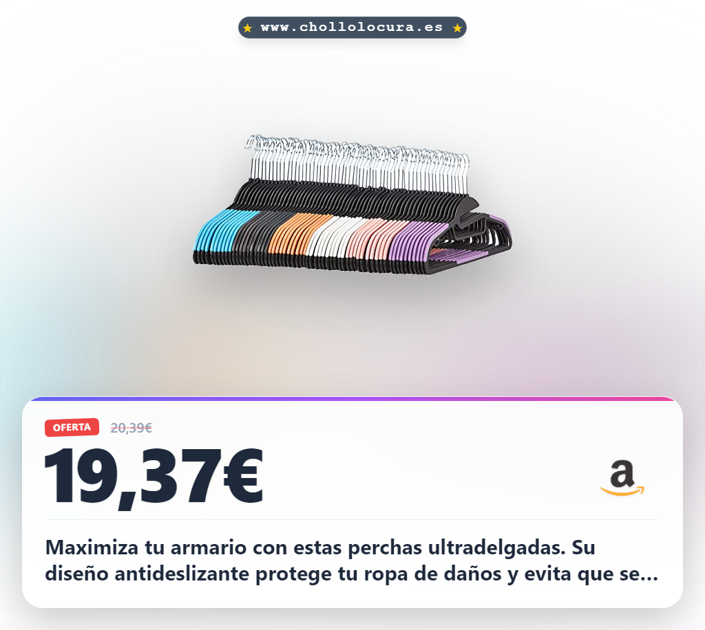Encuentra perchas de plástico antideslizantes para ahorrar espacio. Paquete de 60 unidades al mejor precio.